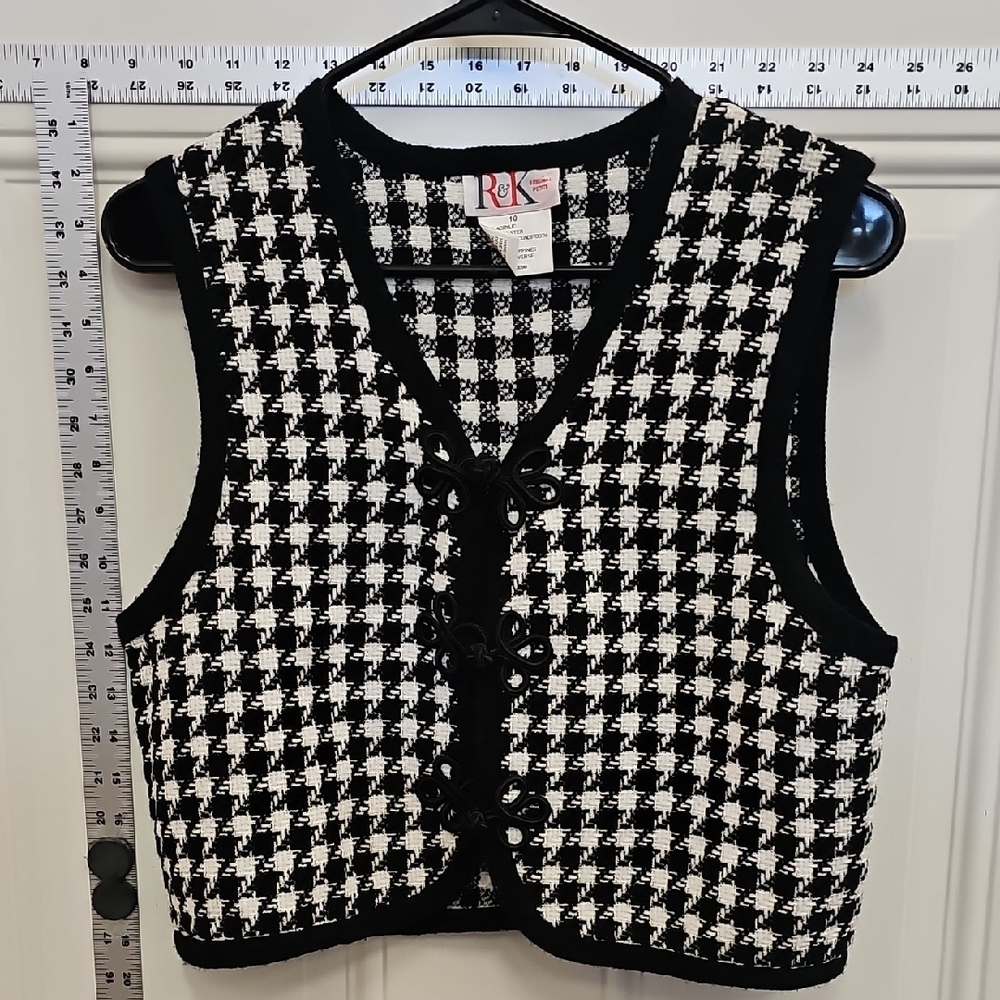 Houndstooth, Vintage, Summer, Toggle-Front, Knit, Vest, Classic, Office, Cute,